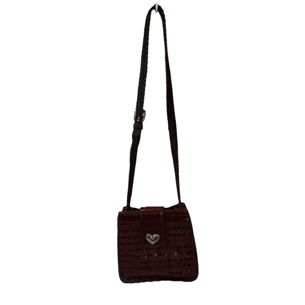 Brighton‎ Brown Embossed Shoulder Bag with Woven and Heart Accents